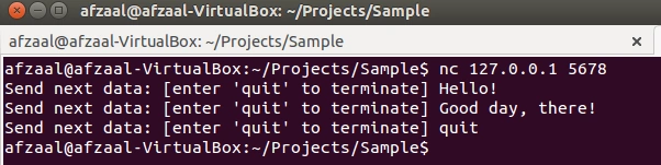 Client sending the data