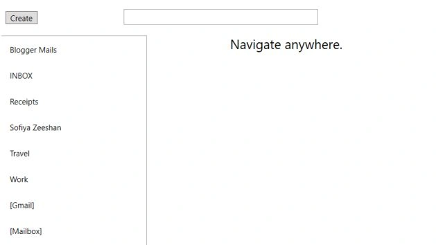 Folders listed in the application