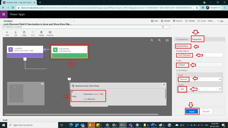 Business Rules with Actions Lock,Unlock and Show Error Message
