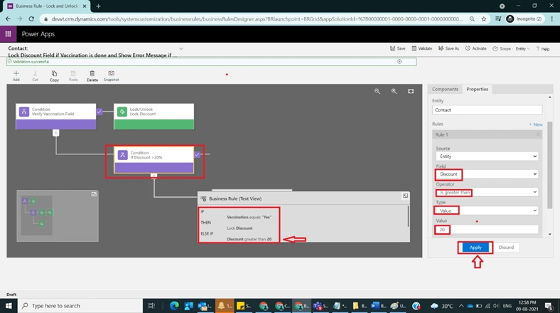 Business Rules with Actions Lock,Unlock and Show Error Message