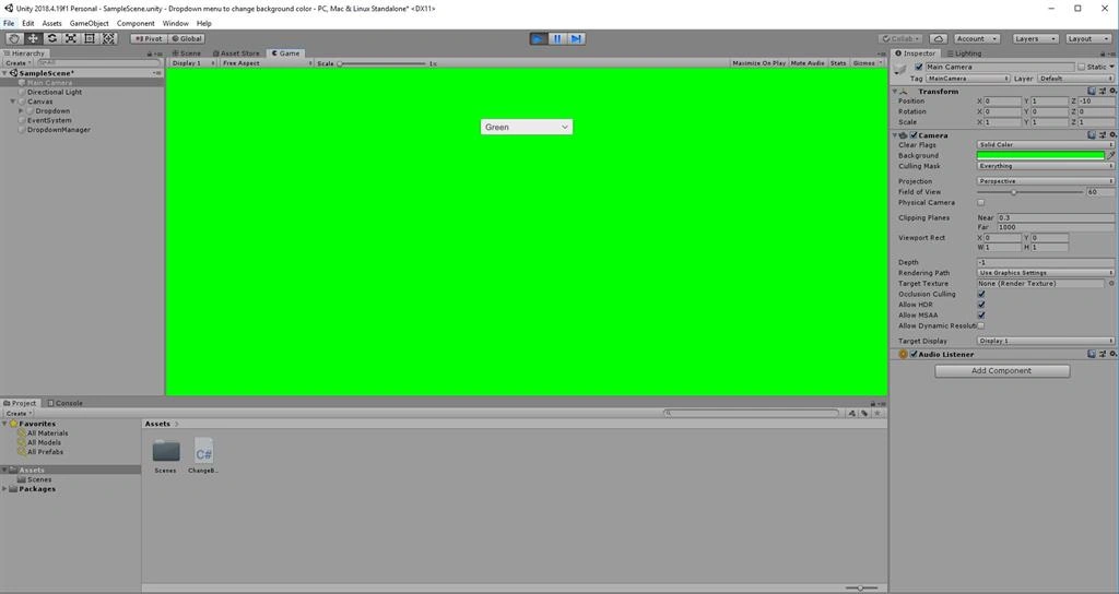 C# Using Dropdown Menu To Change Background Color With Switch Statement
