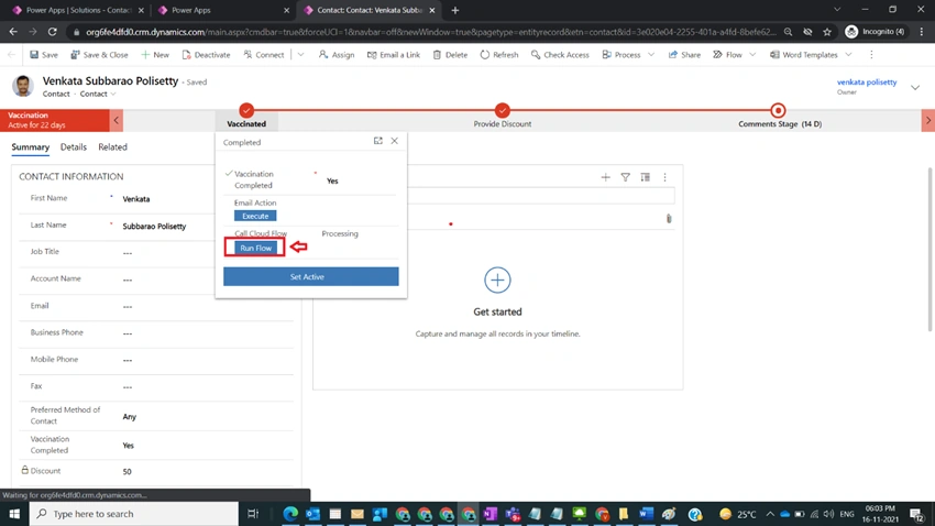 Call Power Automate Flow from BPF in Dynamics CRM