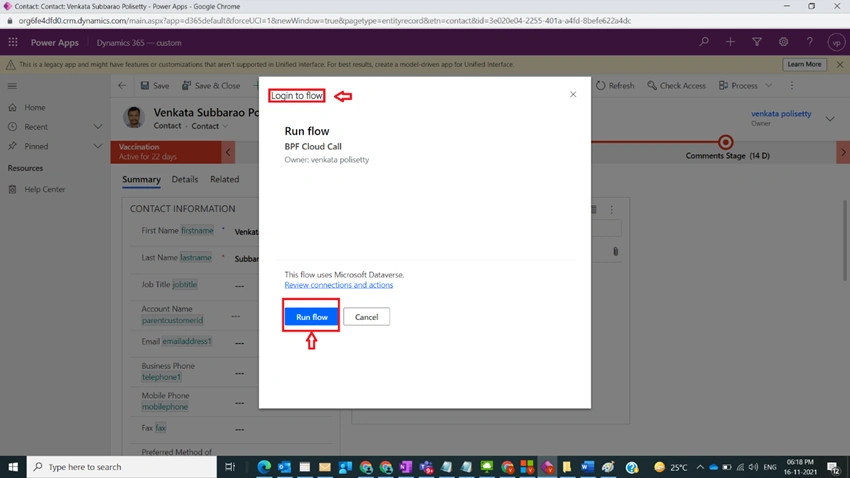 Call Power Automate Flow from BPF in Dynamics CRM