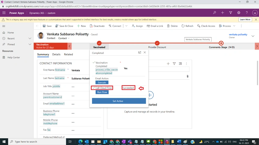 Call Power Automate Flow from BPF in Dynamics CRM