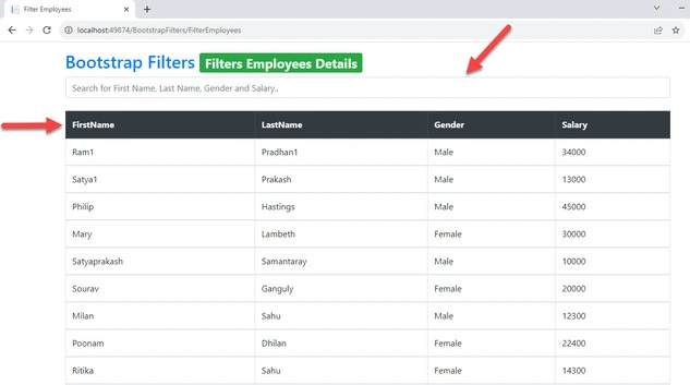 Filter Data using Bootstrap Filters