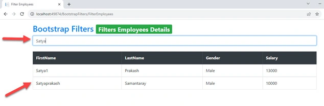 Filter Data using Bootstrap Filters