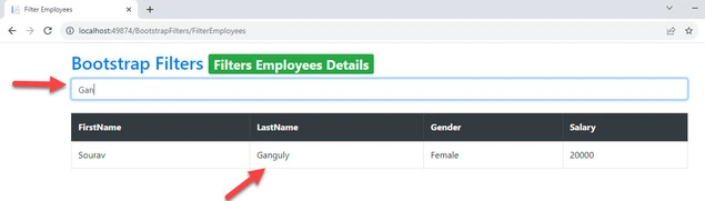 Filter Data using Bootstrap Filters
