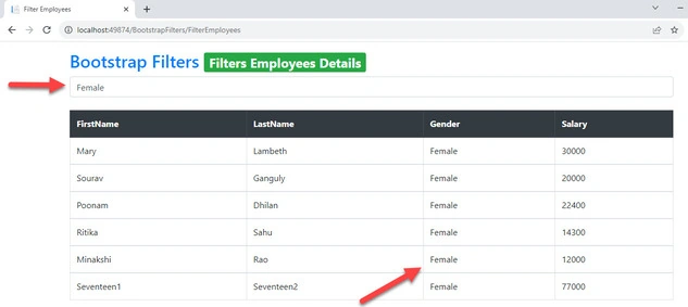 Filter Data using Bootstrap Filters