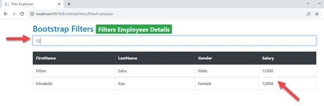 Filter Data using Bootstrap Filters