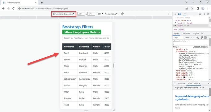 Filter Data using Bootstrap Filters