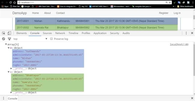 Checking data using Browser Console