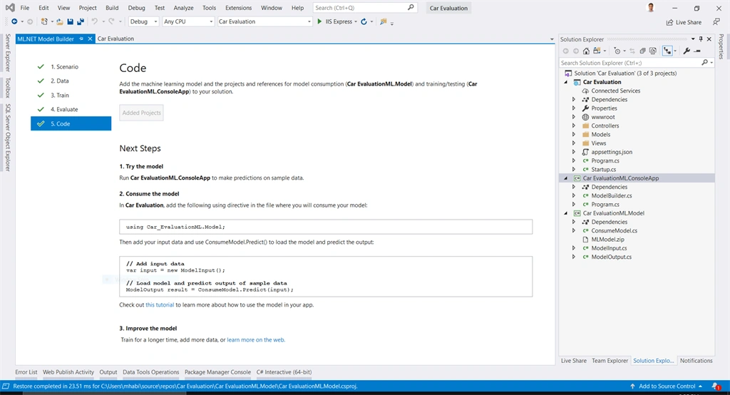 Car Evaluation In ASP.NET Core Using ML.NET