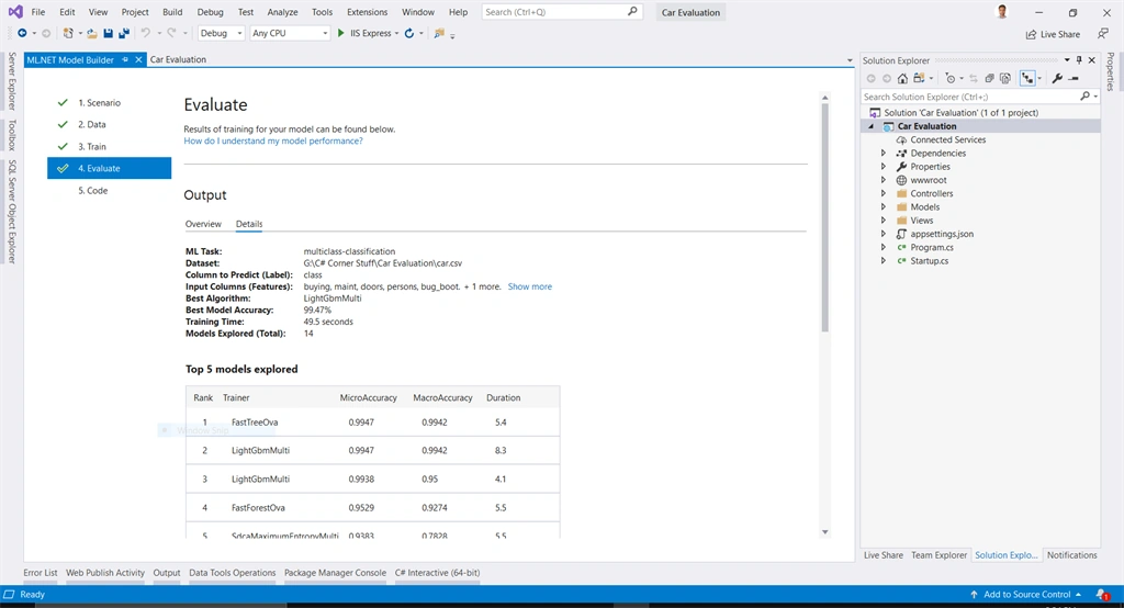 Car Evaluation In ASP.NET Core Using ML.NET