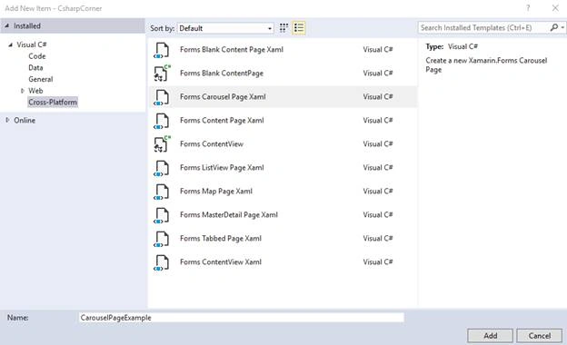 Xamarin Carousel Page