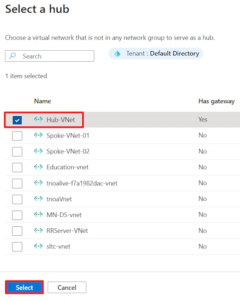 Select a hub