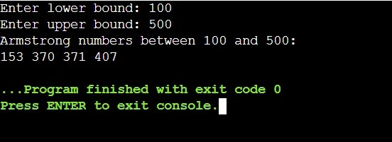 Armstrong Number in Java Between 100 to 500