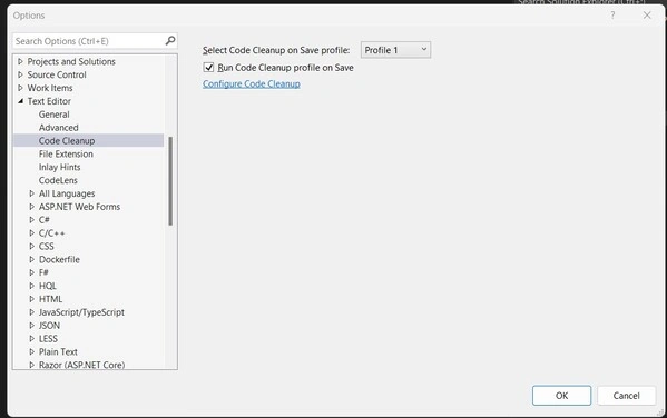 Configure Code Cleanup