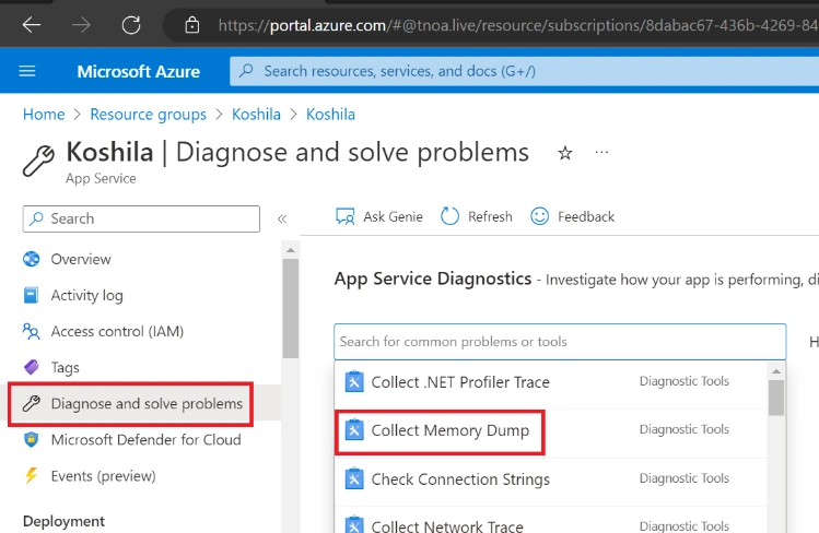 Collecting a Memory Dump from Azure App Services