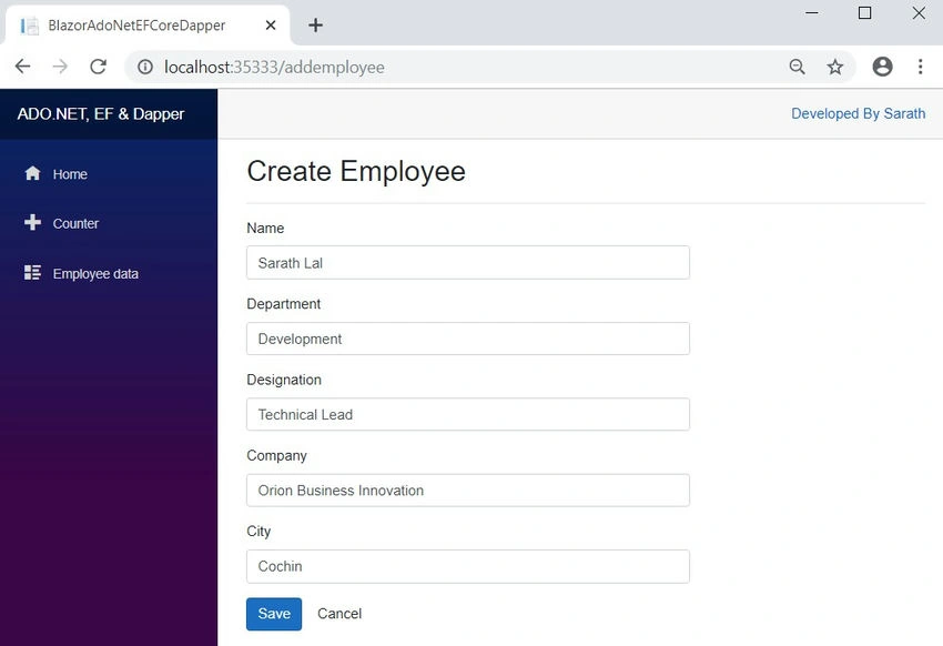 Employee data menu