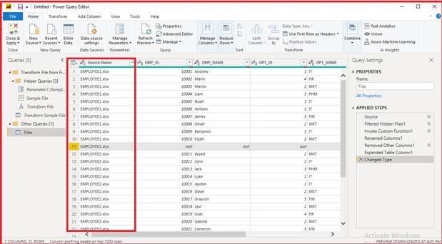 Combine and transform data of multiple files located in a Folder in Power BI