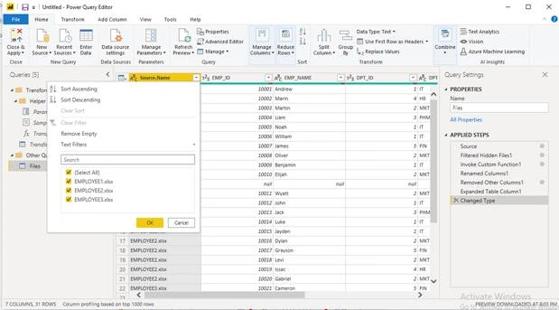 Combine and transform data of multiple files located in a Folder in Power BI