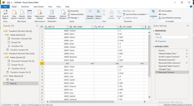 Combine and transform data of multiple files located in a Folder in Power BI