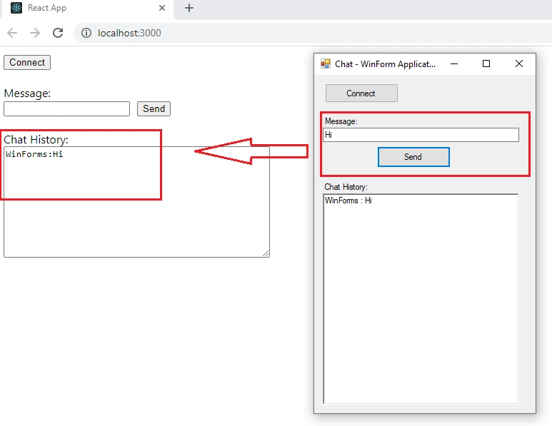 Communication Between WinForm Application And React JS Application Using SignalR