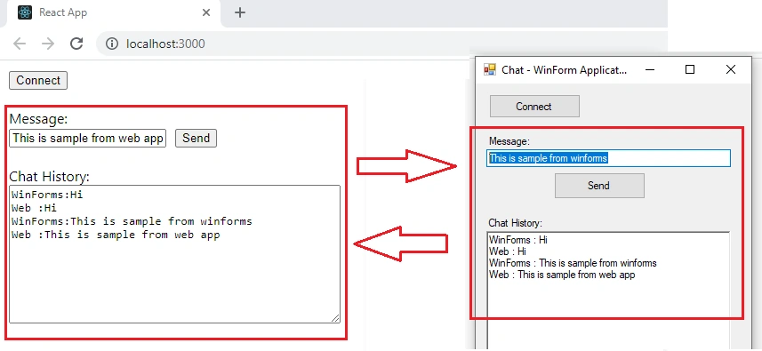 Communication Between WinForm Application And React JS Application Using SignalR