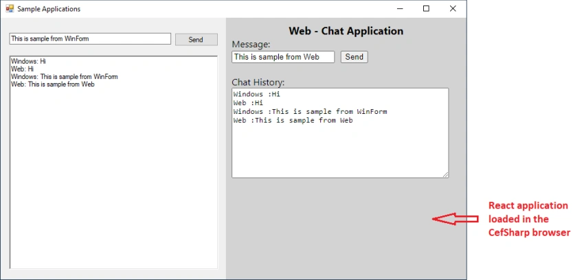 Communication between WinForms application and Web application using CefSharp browser event