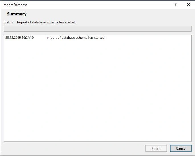 The window of the database import progress
