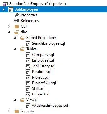 JobEmployee project after importing the JobEmplDB database