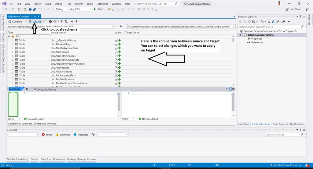 Compare And Update SQL Server Database Project With Visual Studio