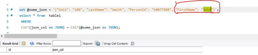 Compare Json in MySql