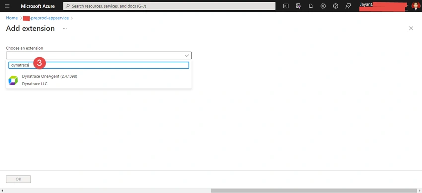 Configuration of Dynatrace on Azure Web App Service