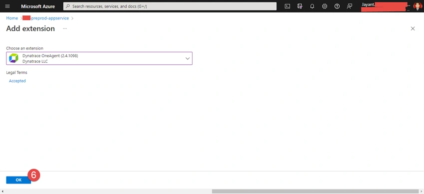 Configuration of Dynatrace on Azure Web App Service