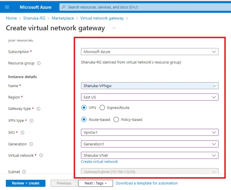 Configure A IPsec Tunnel VNet-To-VNet VPN Gateway