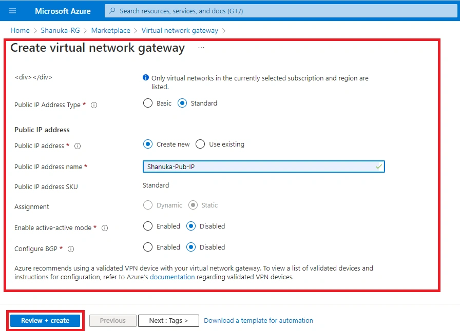 Configure A IPsec Tunnel VNet-To-VNet VPN Gateway