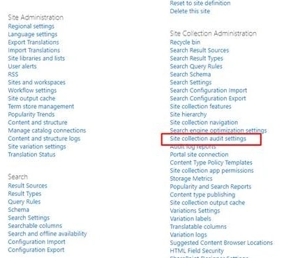 Site collection audit settings