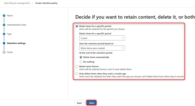 Set retention rules