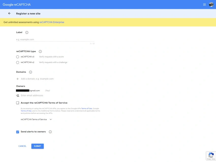 Configured Google reCAPTCHA account for Site and Private key