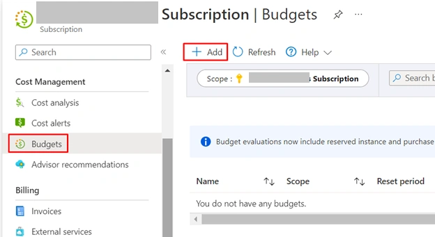 Configuring Budget Alert in Azure