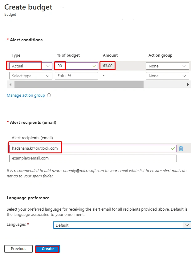 Configuring Budget Alert in Azure