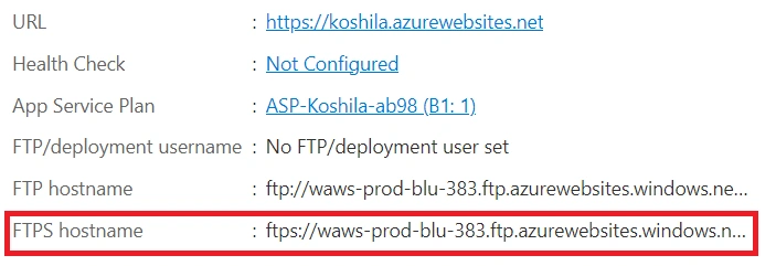 Configuring FTP Server for Azure App Service
