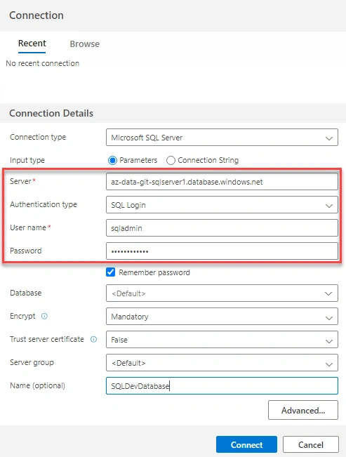 Connection details