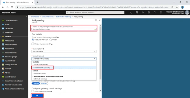 Configuring VNet Peering In Microsoft Azure