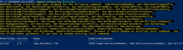 Import-PSSession $ccSession -Prefix cc