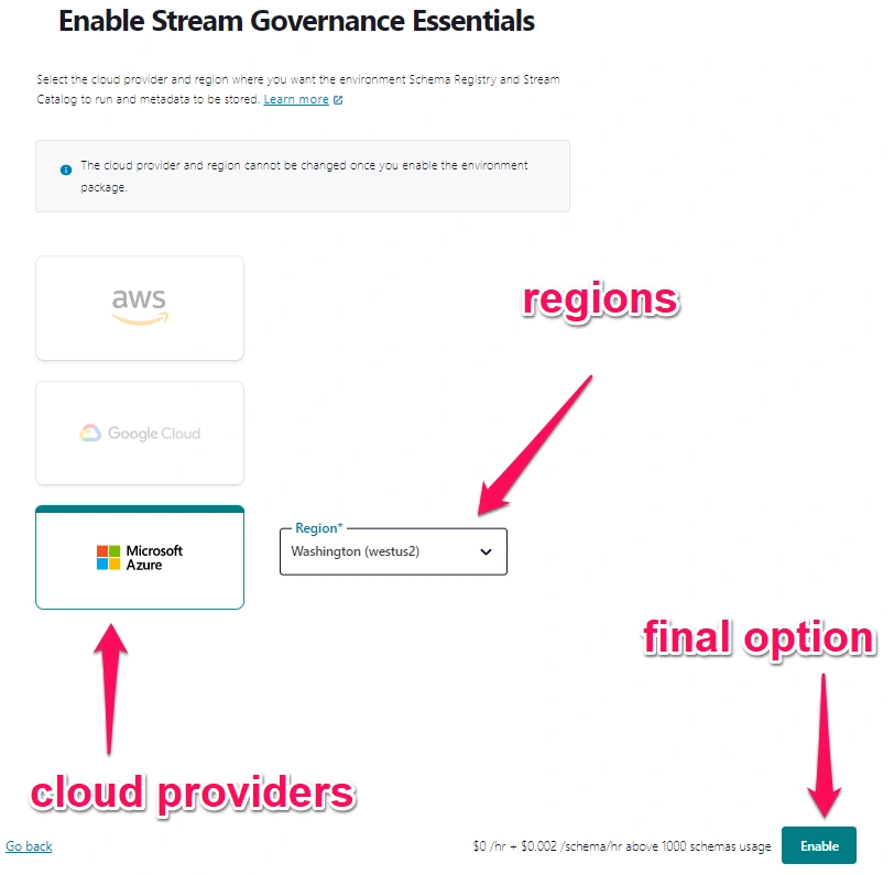 Select the cloud provider and region