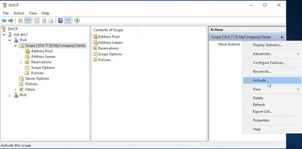 Activate DHCP Scope