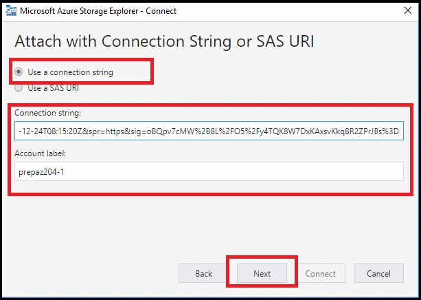 Connect Storage Explorer