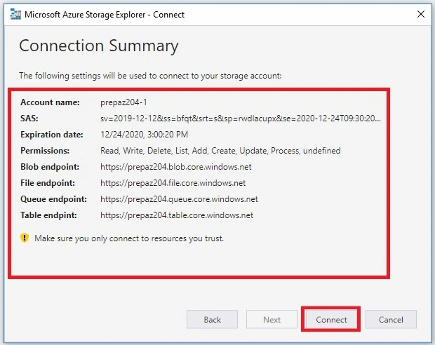 Connection summary